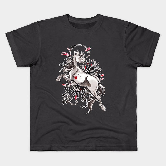 Free as the Horse Kids T-Shirt by JenRaeArt